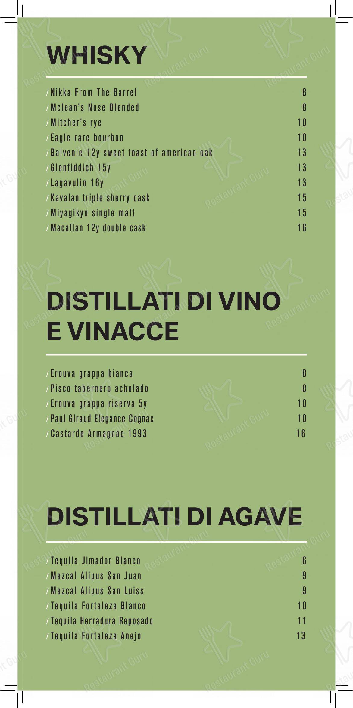 Menu di NoMi al DuoMo - Menu