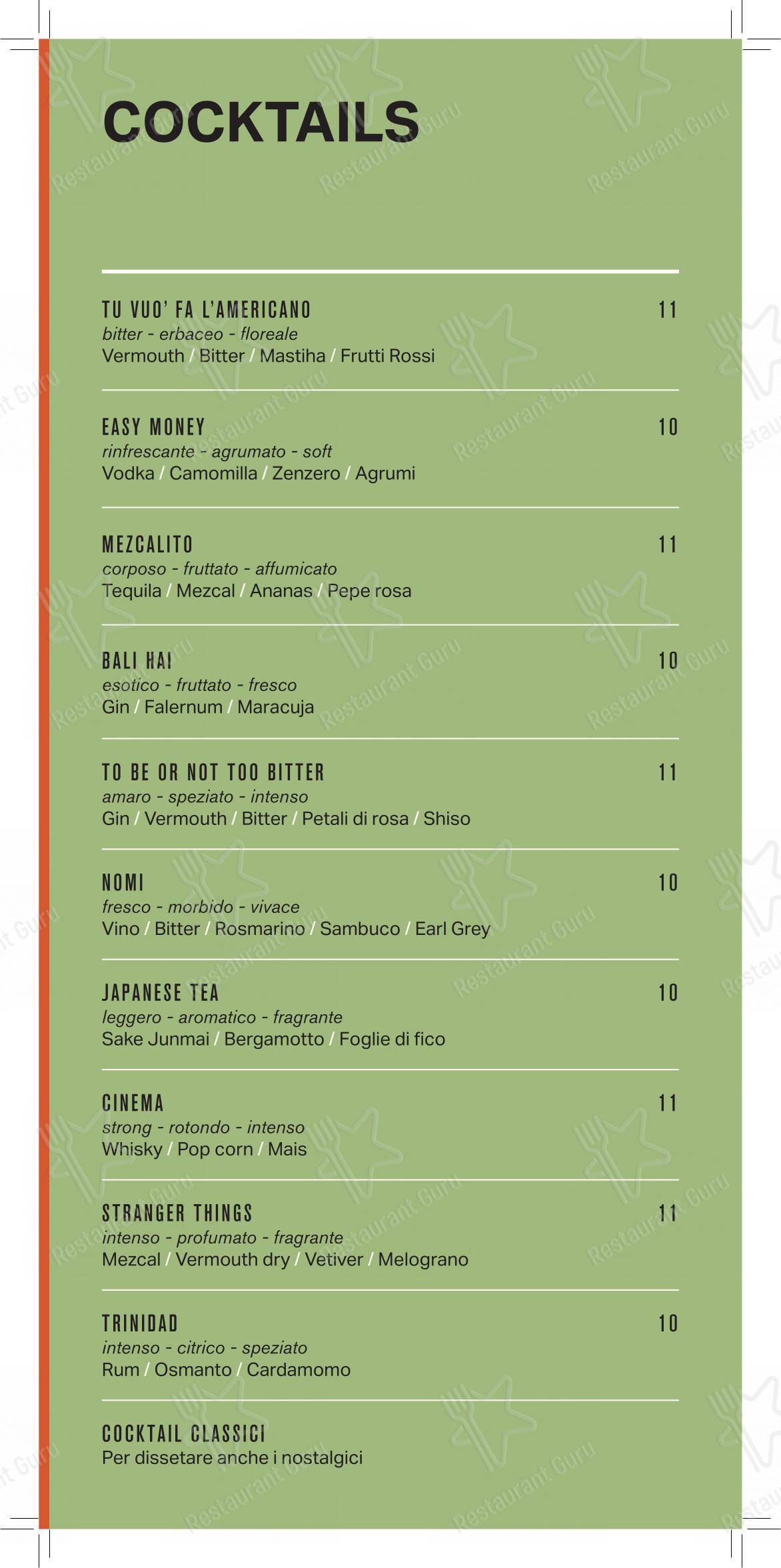Menu di NoMi al DuoMo - Menu