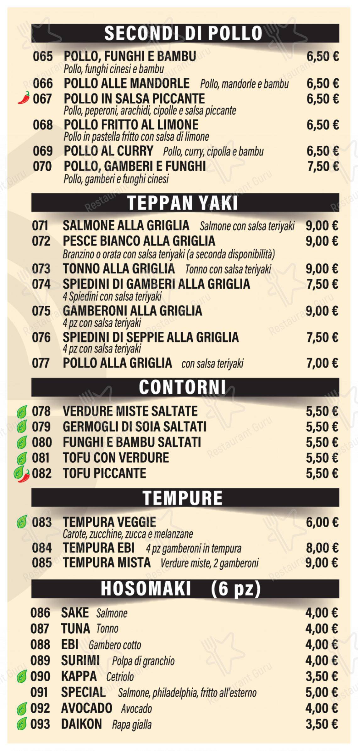 菜单 per Nobi Fusion Restaurant ristorante