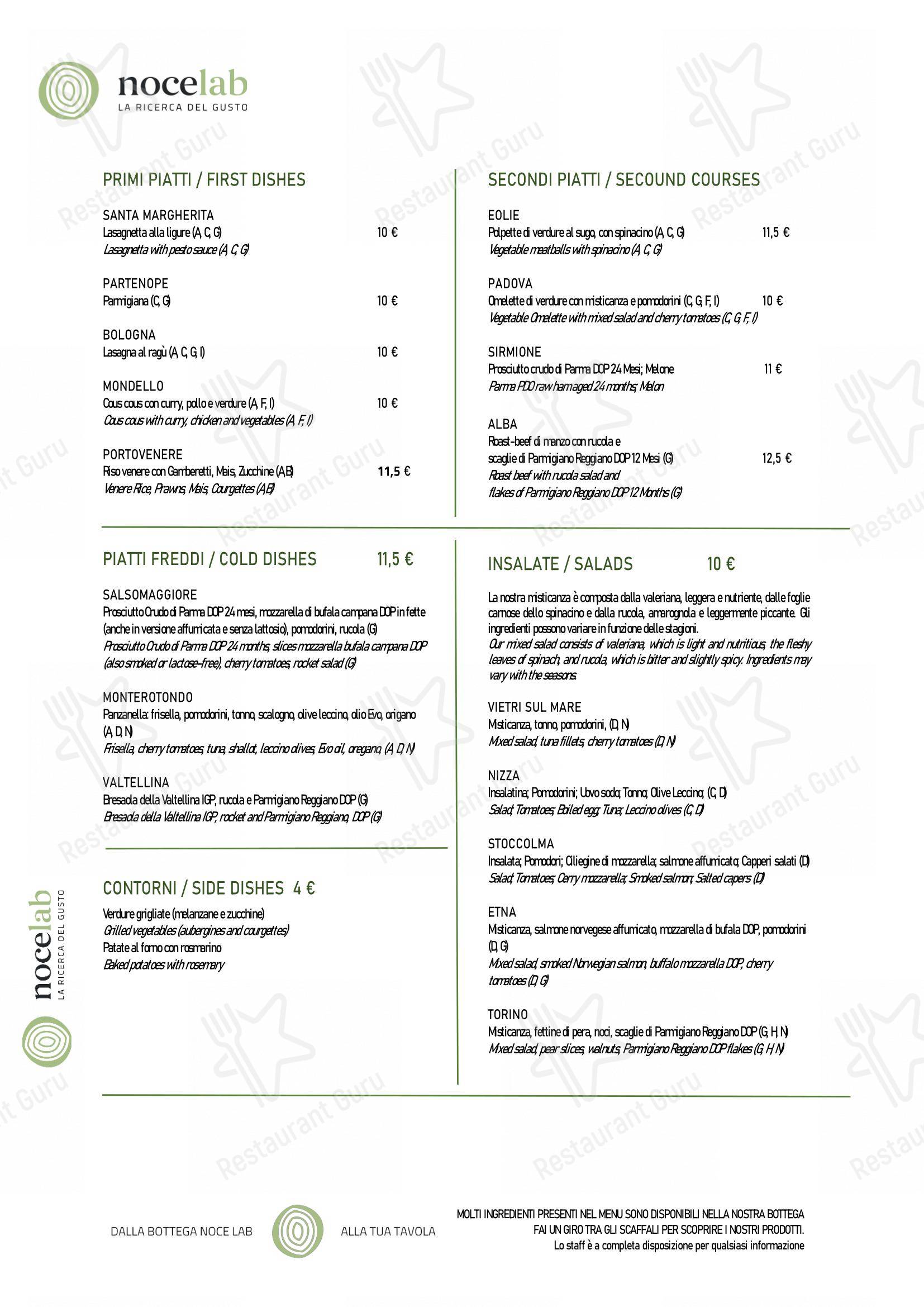 Menu per NoceLab in Milano