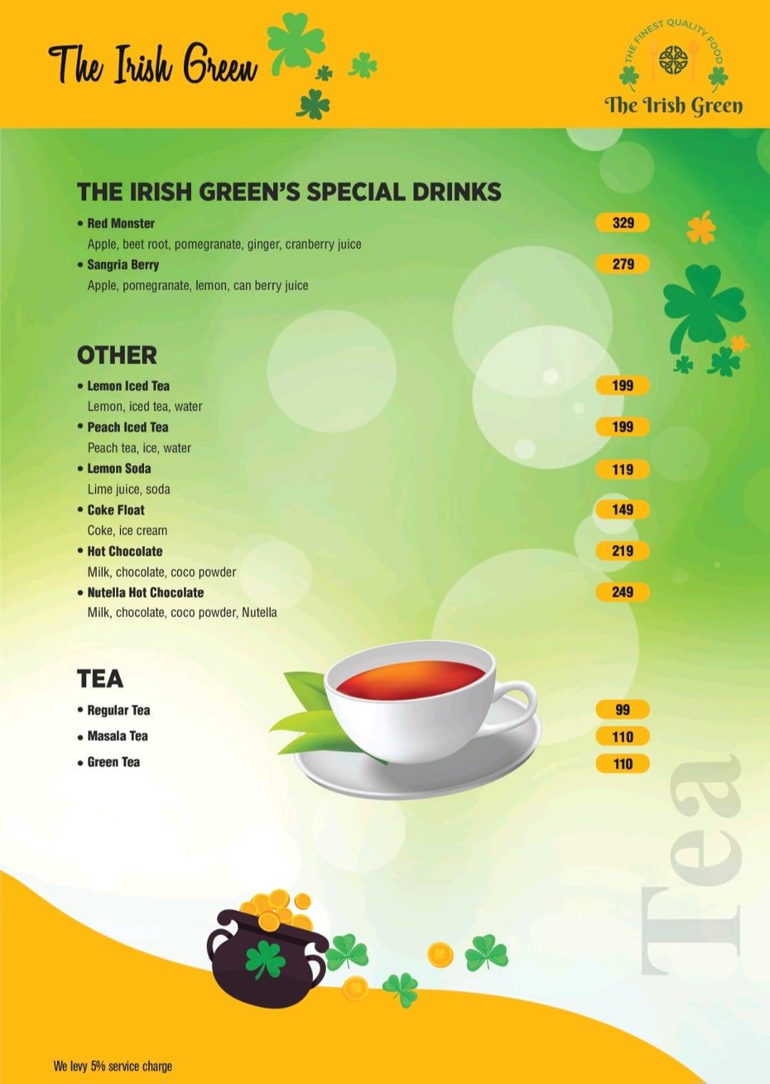 The Irish Green menu
