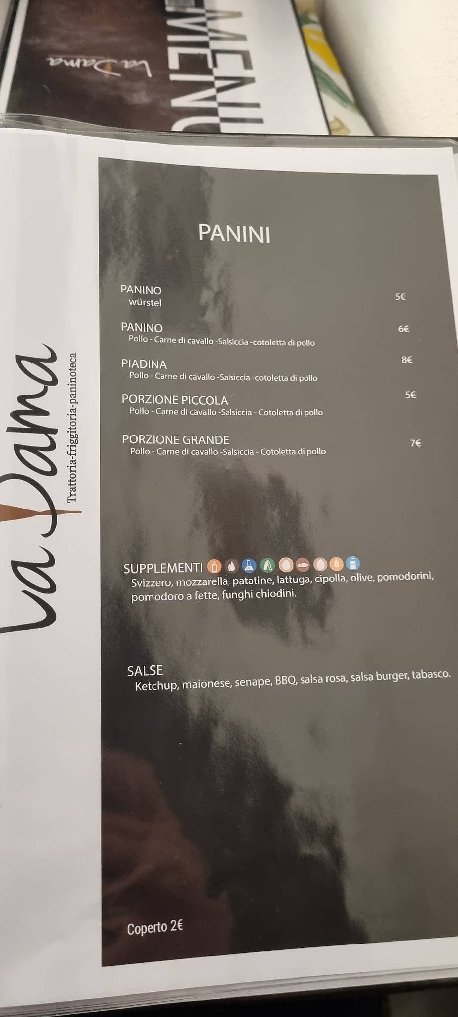 Menu di Trattoria La Dama 