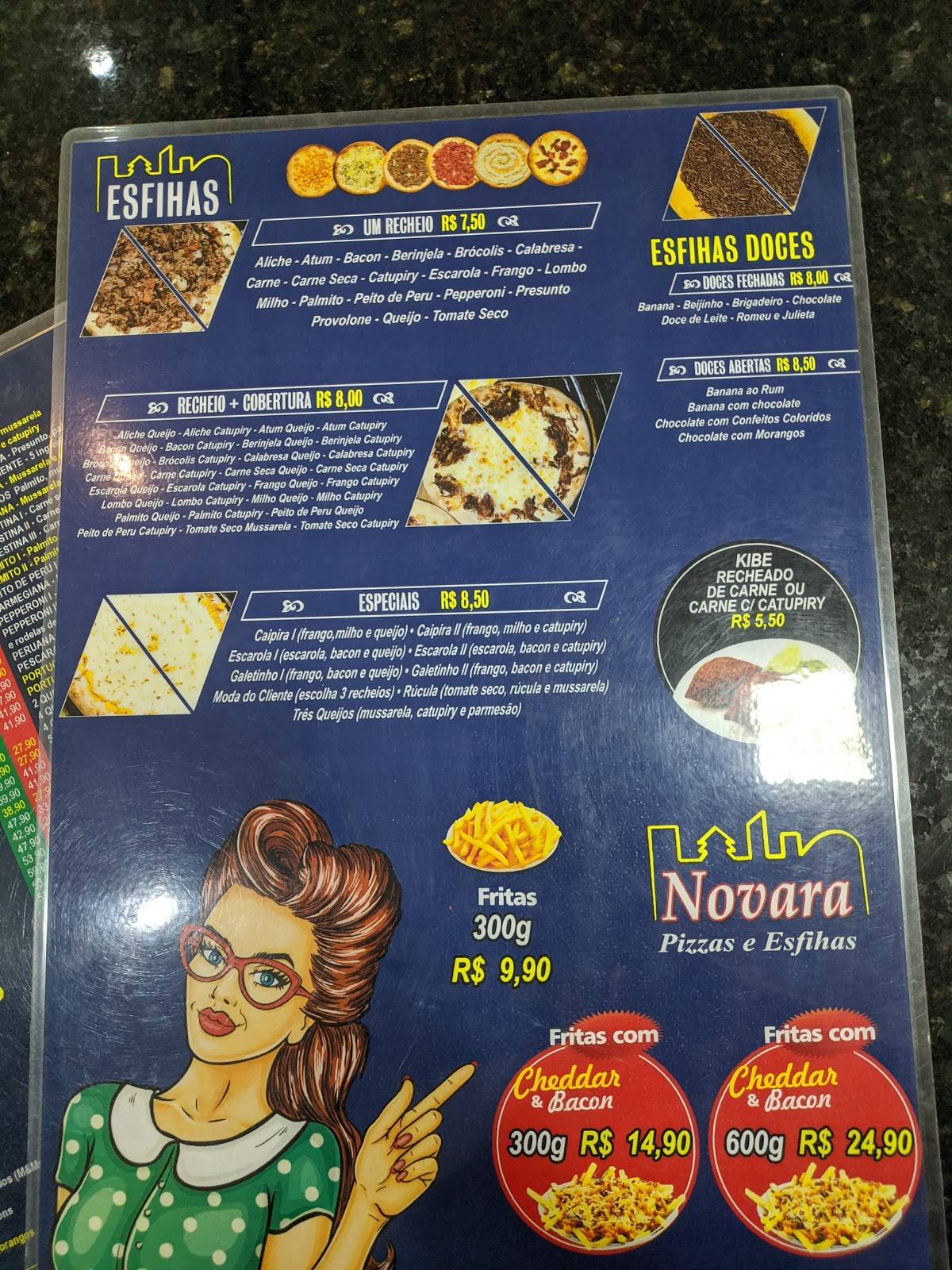 Novara Pizzas e Esfihas - I cardápio
