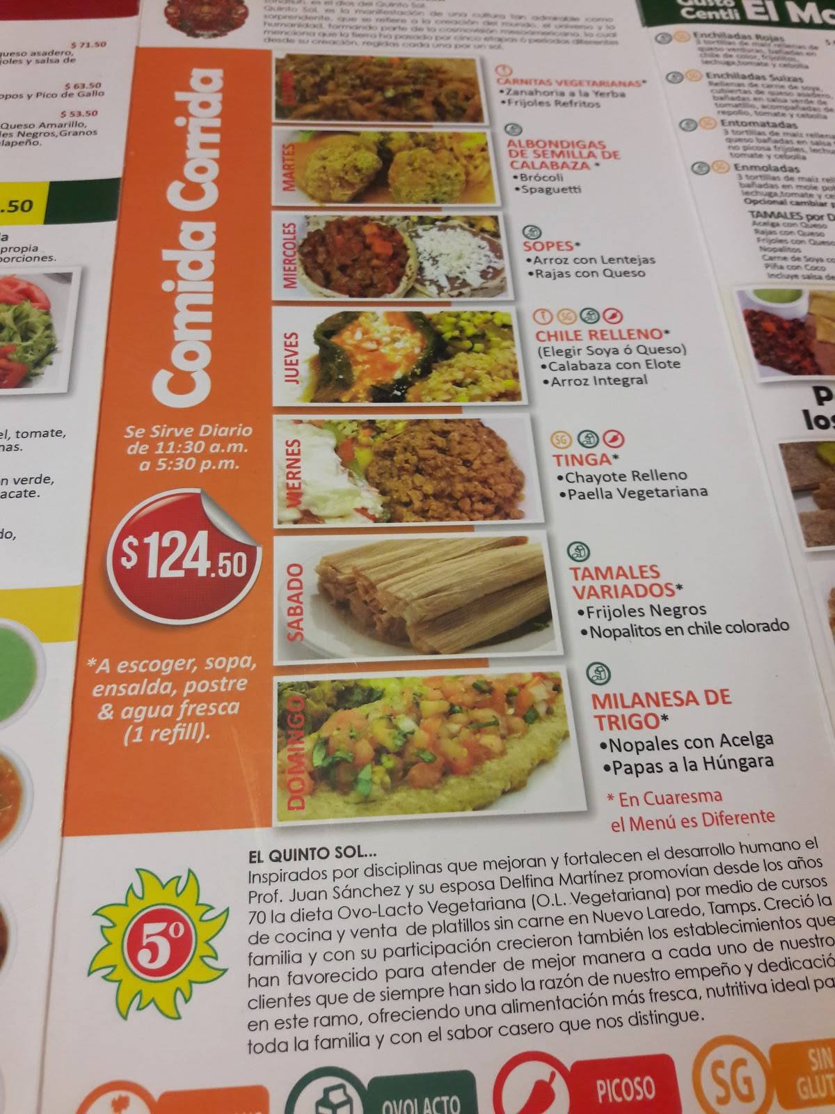 Carta del restaurante El Nuevo Sol, Nuevo Laredo, C. Perú 2502