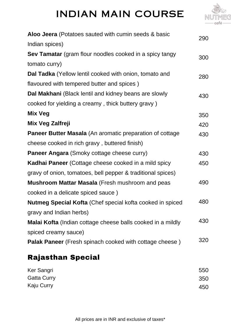 Nutmeg cafe pushkar menu