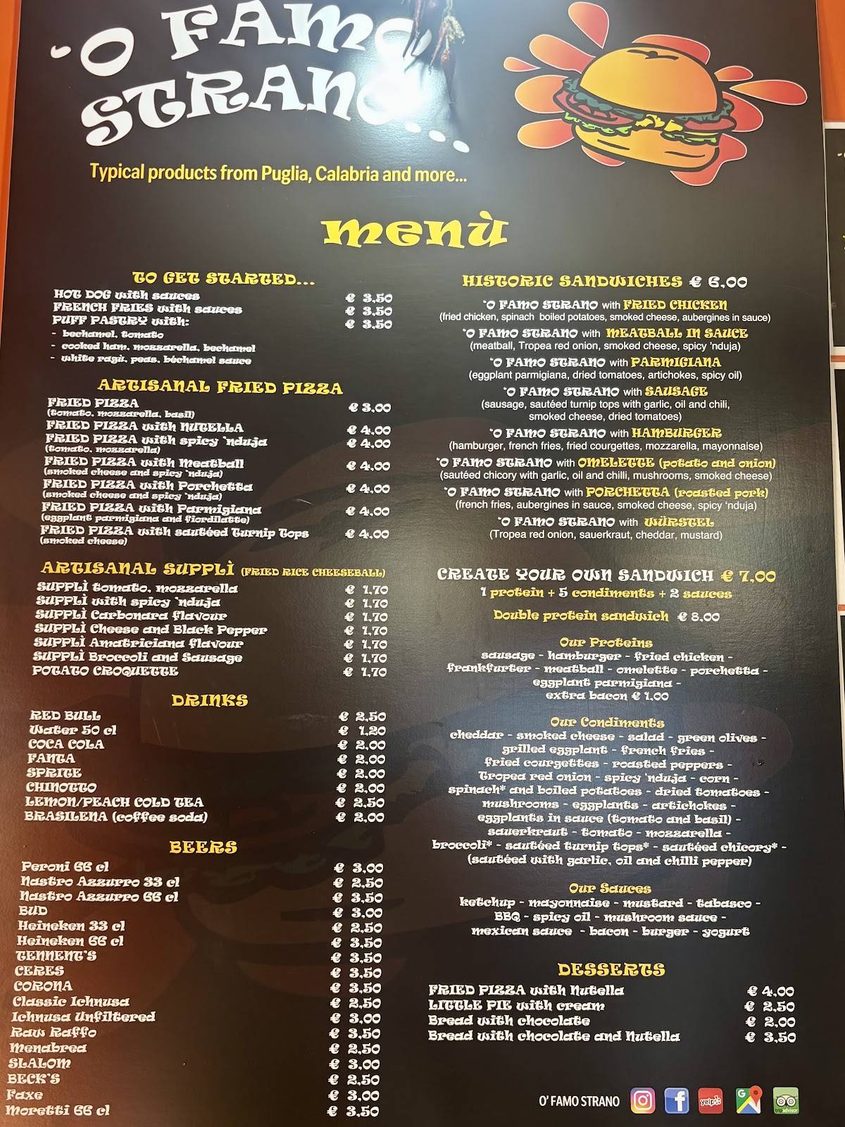Menu di 'O Famo Strano 