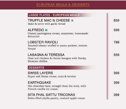 OCEAN'S 11 menu