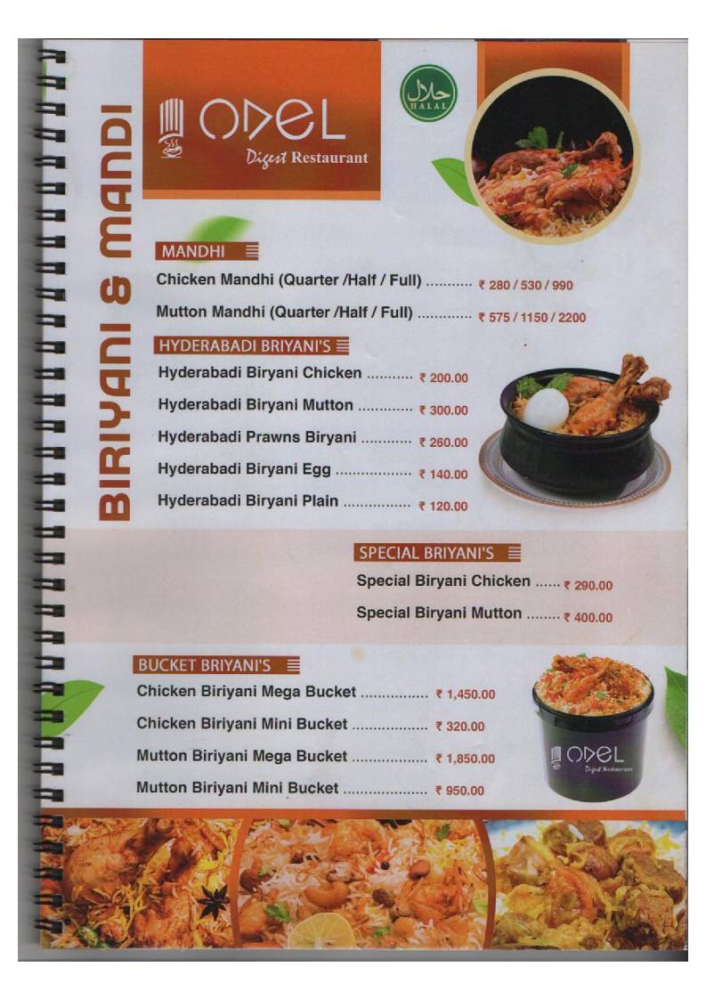 Odel digest Restaurant Nagercoil menu
