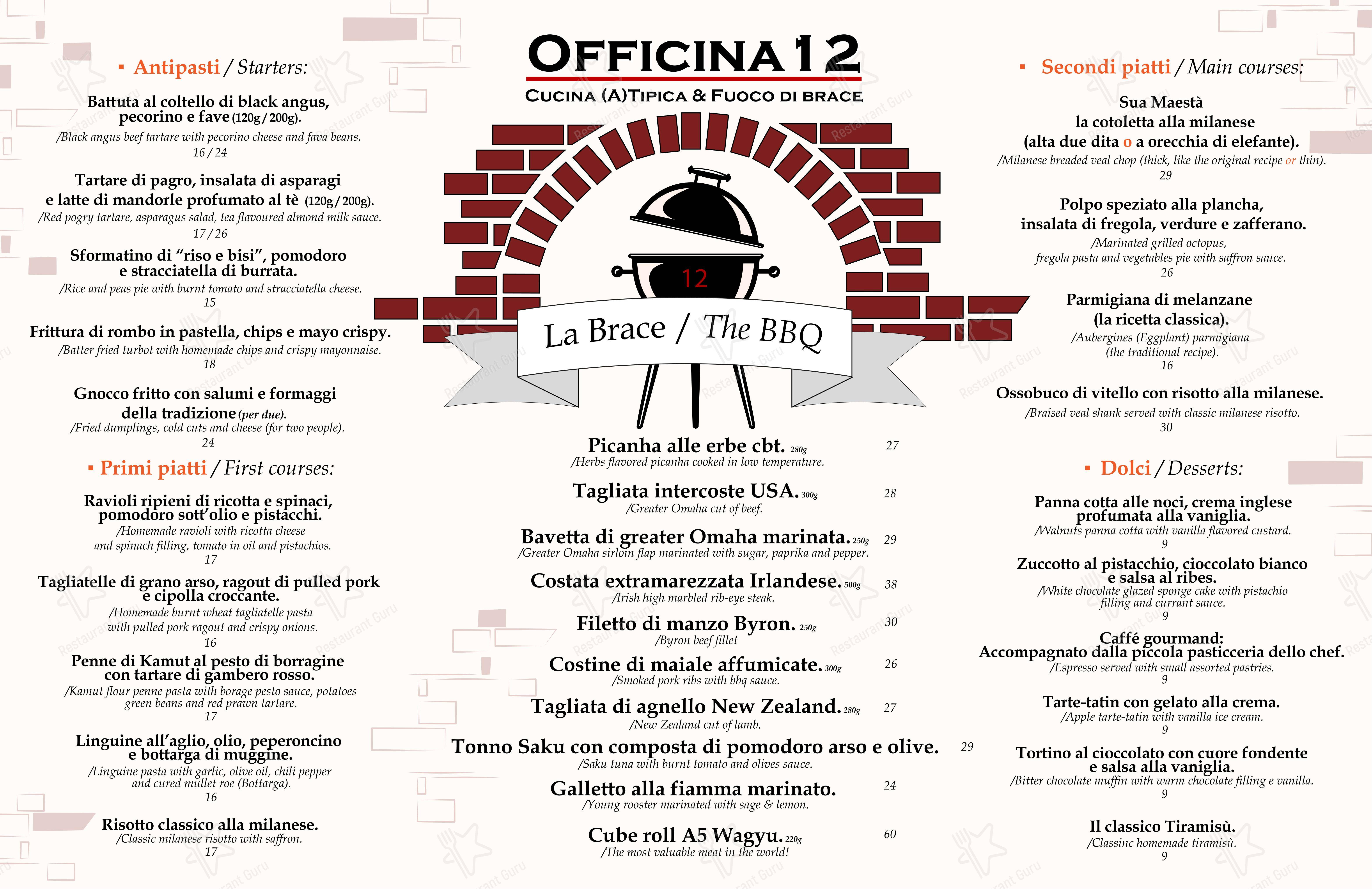 Menu bar per Ristorante Officina 12 pizzeria