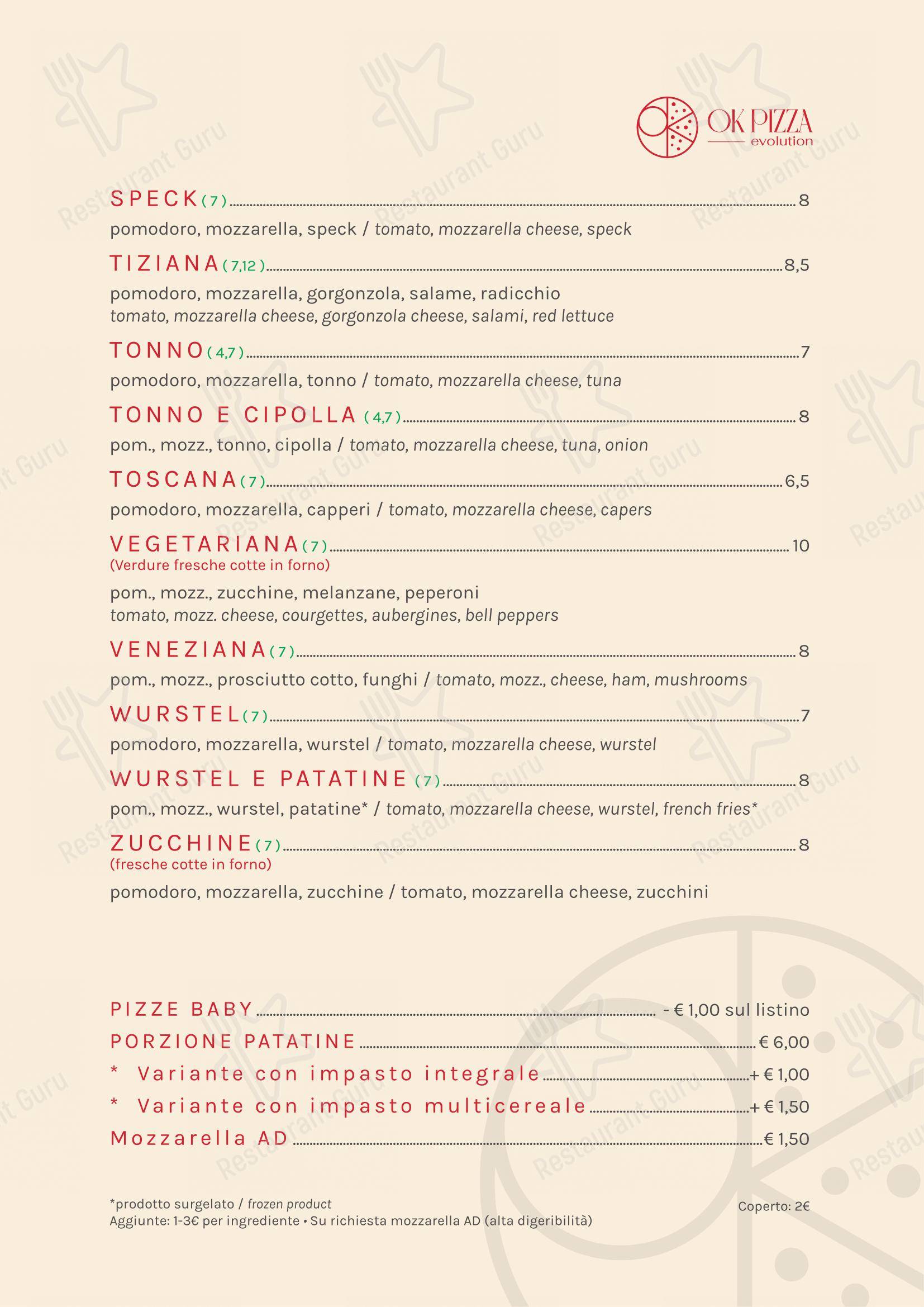 Menu per Ok Pizza Evolution - Ristorante Pizzeria ristorante