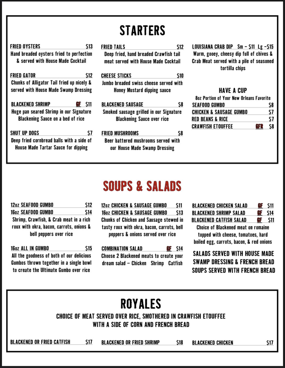 Menu at The Big Easy restaurant Yukon