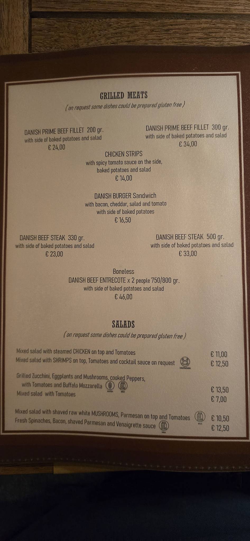 Menu de Old Bear