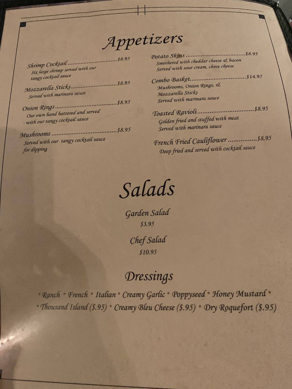 Menu at Old Luxemburg Inn steakhouse, Springfield