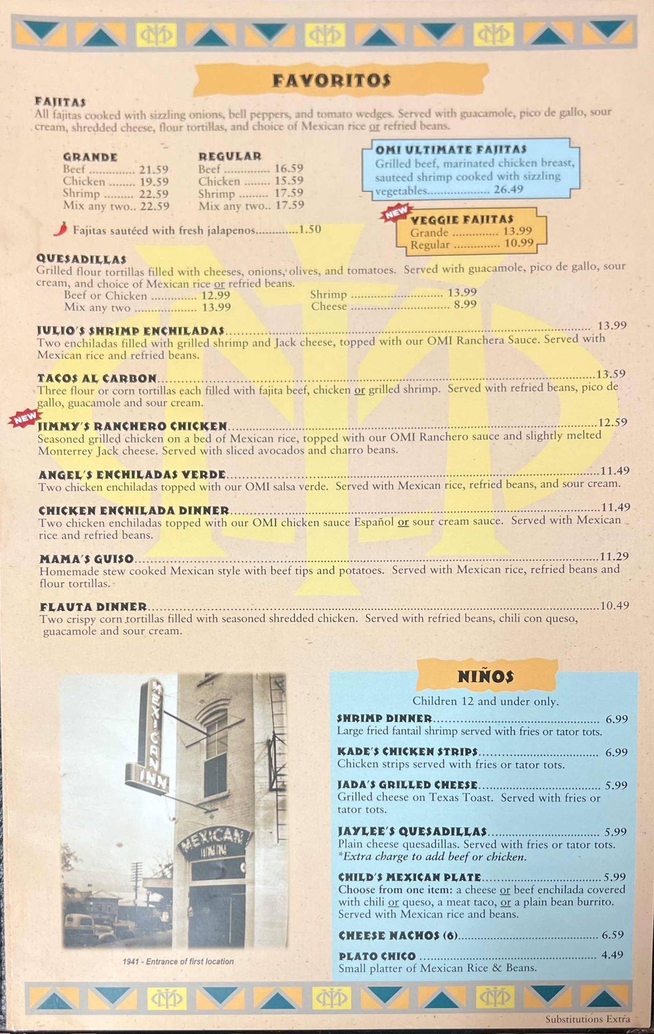 Menu at Old Mexican Inn Restaurant & Cantina, Corsicana