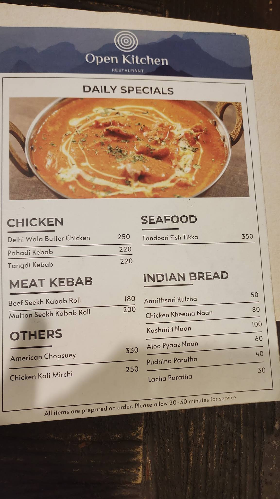 Open Kitchen Barbeque menu