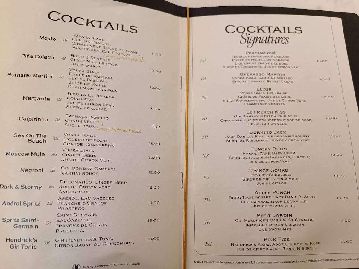Menu de Restaurant L'Opéra Café