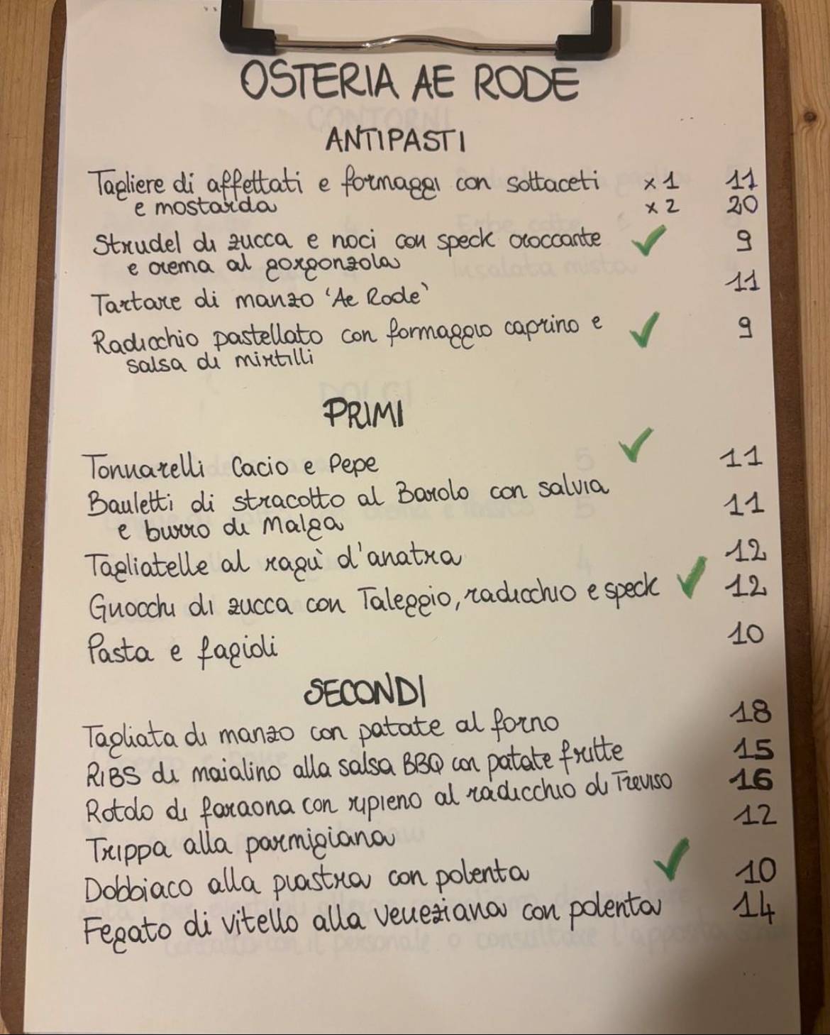 Menu di Osteria Ae Rode 