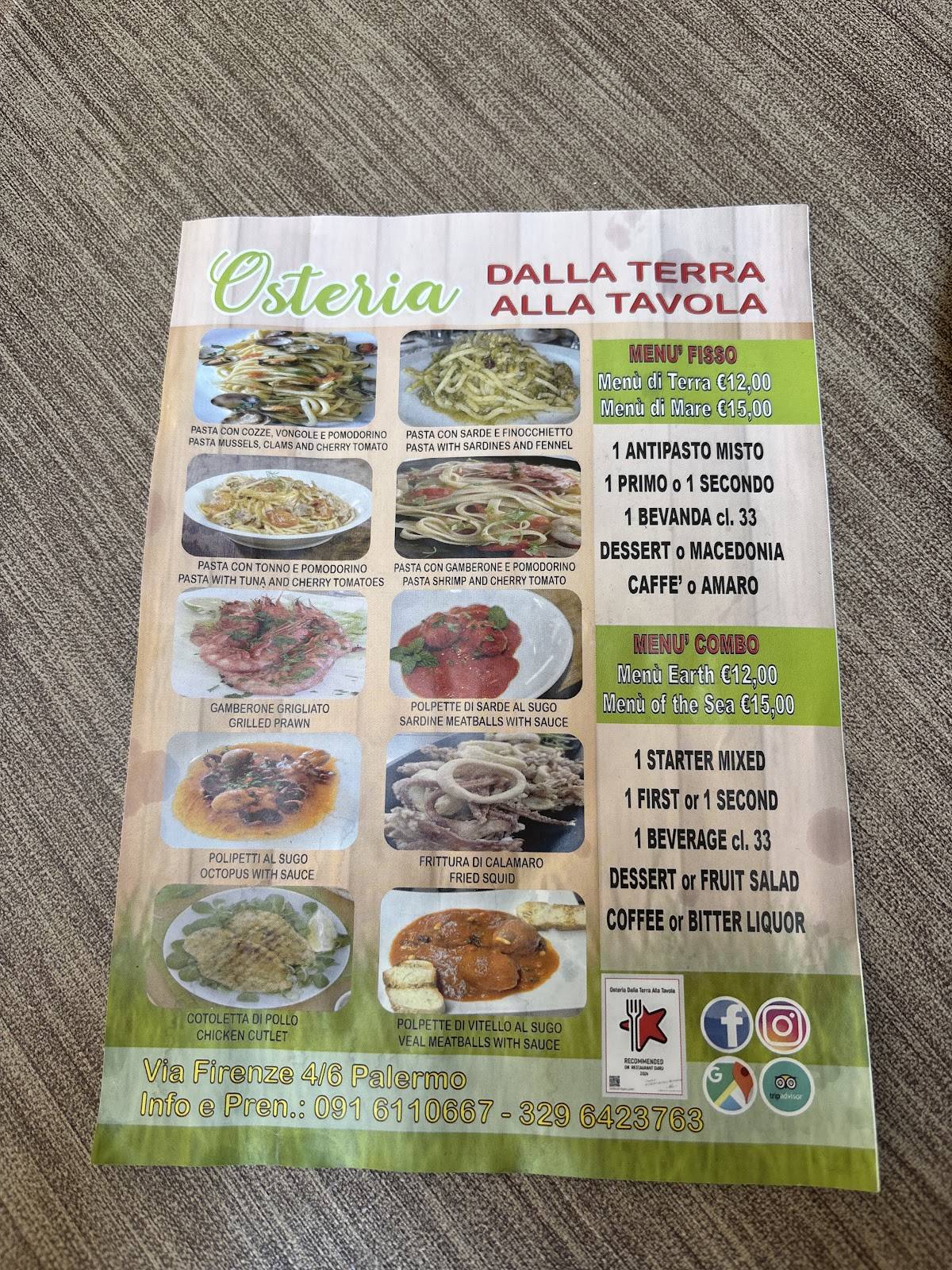 Menu di Osteria Dalla Terra Alla Tavola 