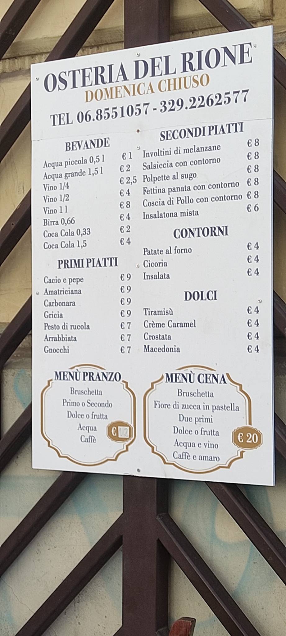 Menu di Osteria Del Rione 