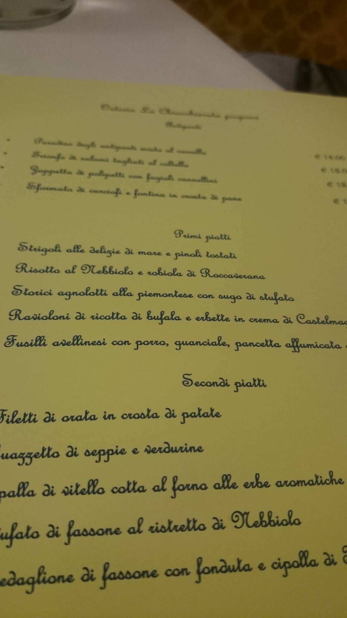 Menu di Osteria La Chiacchierata 