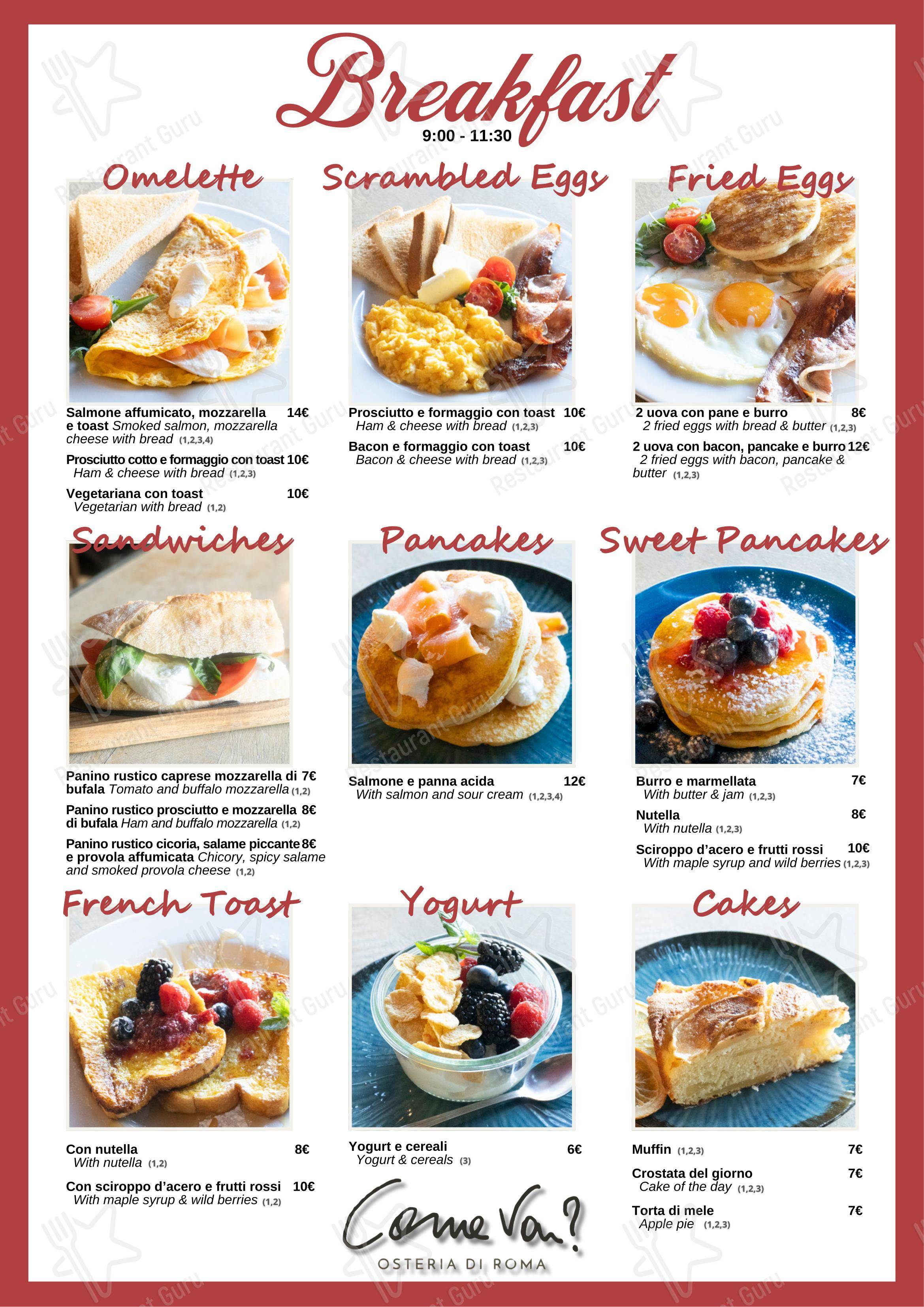 Menu di Osteria Pizzeria Come Va? - Ночное меню