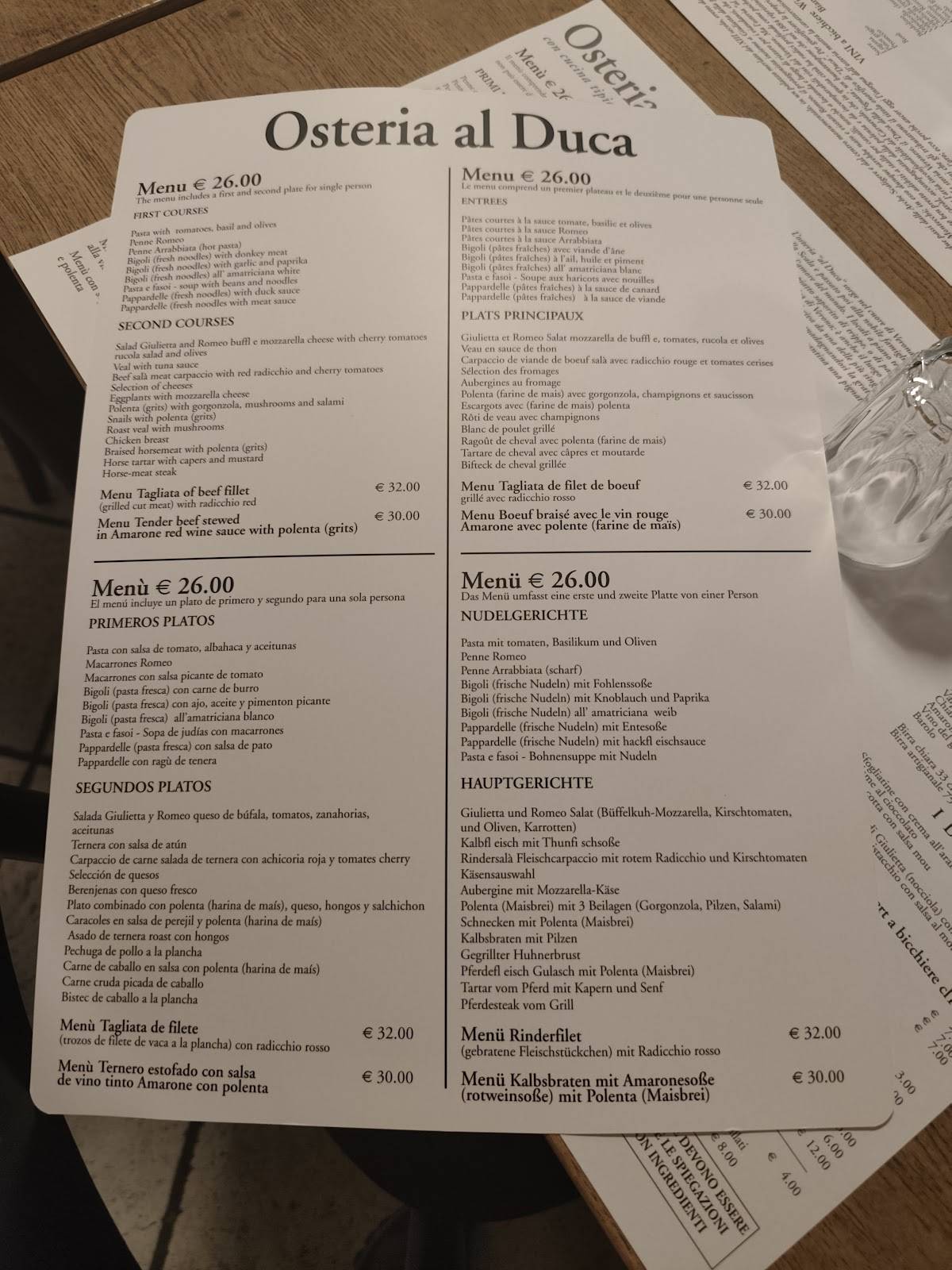 Menu di Osteria al Duca