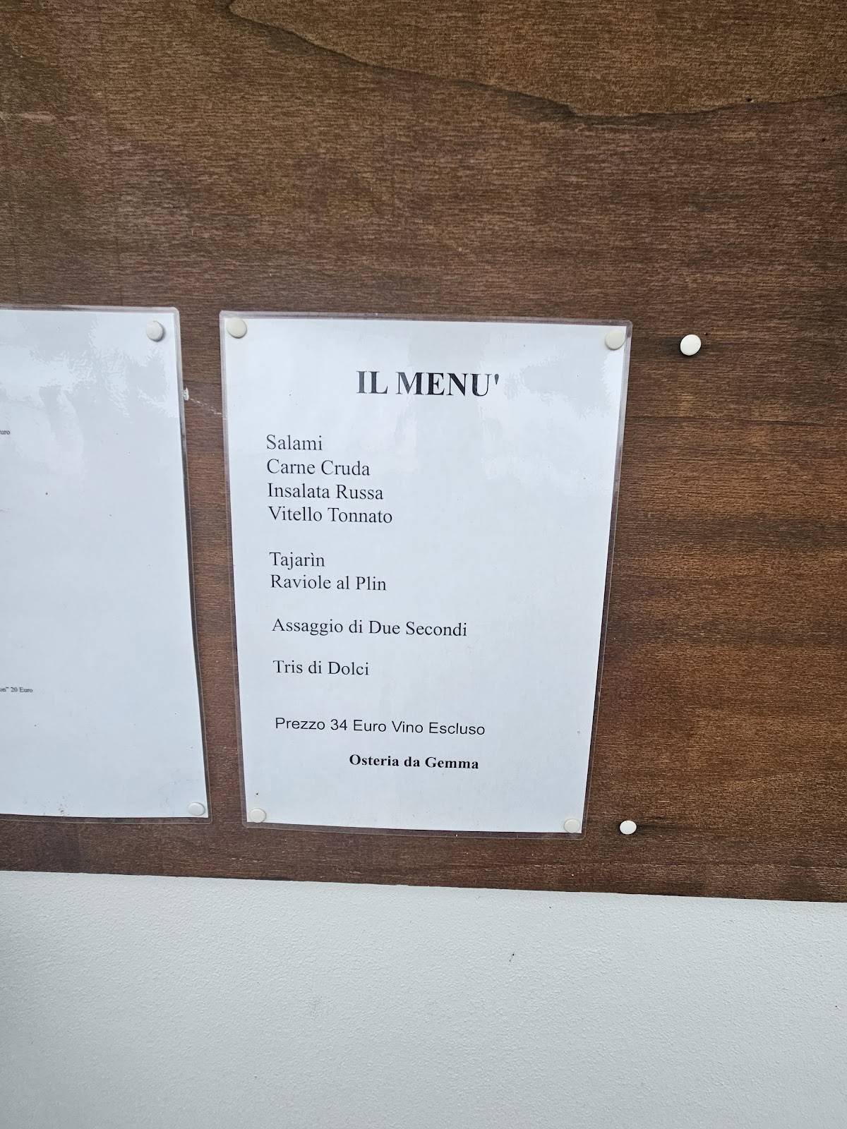 Menu di Osteria da Gemma 