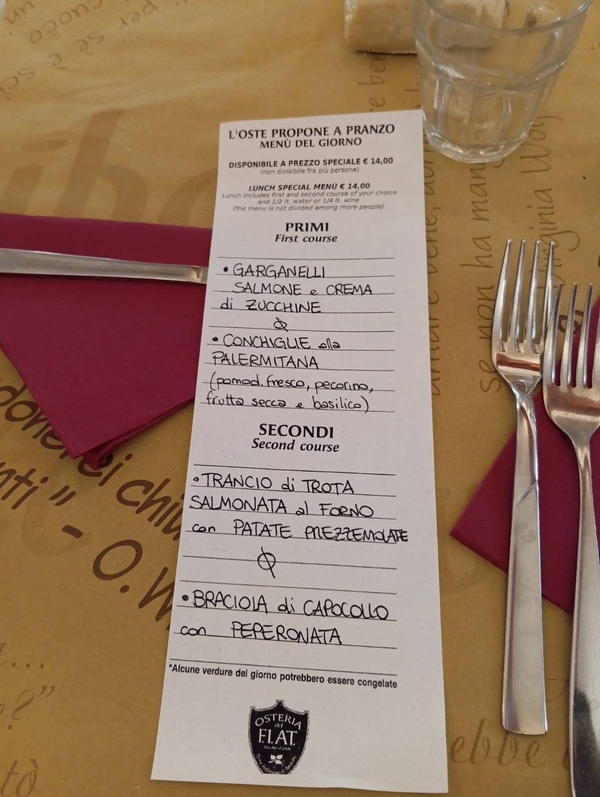 Menu di Osteria del Fiat 