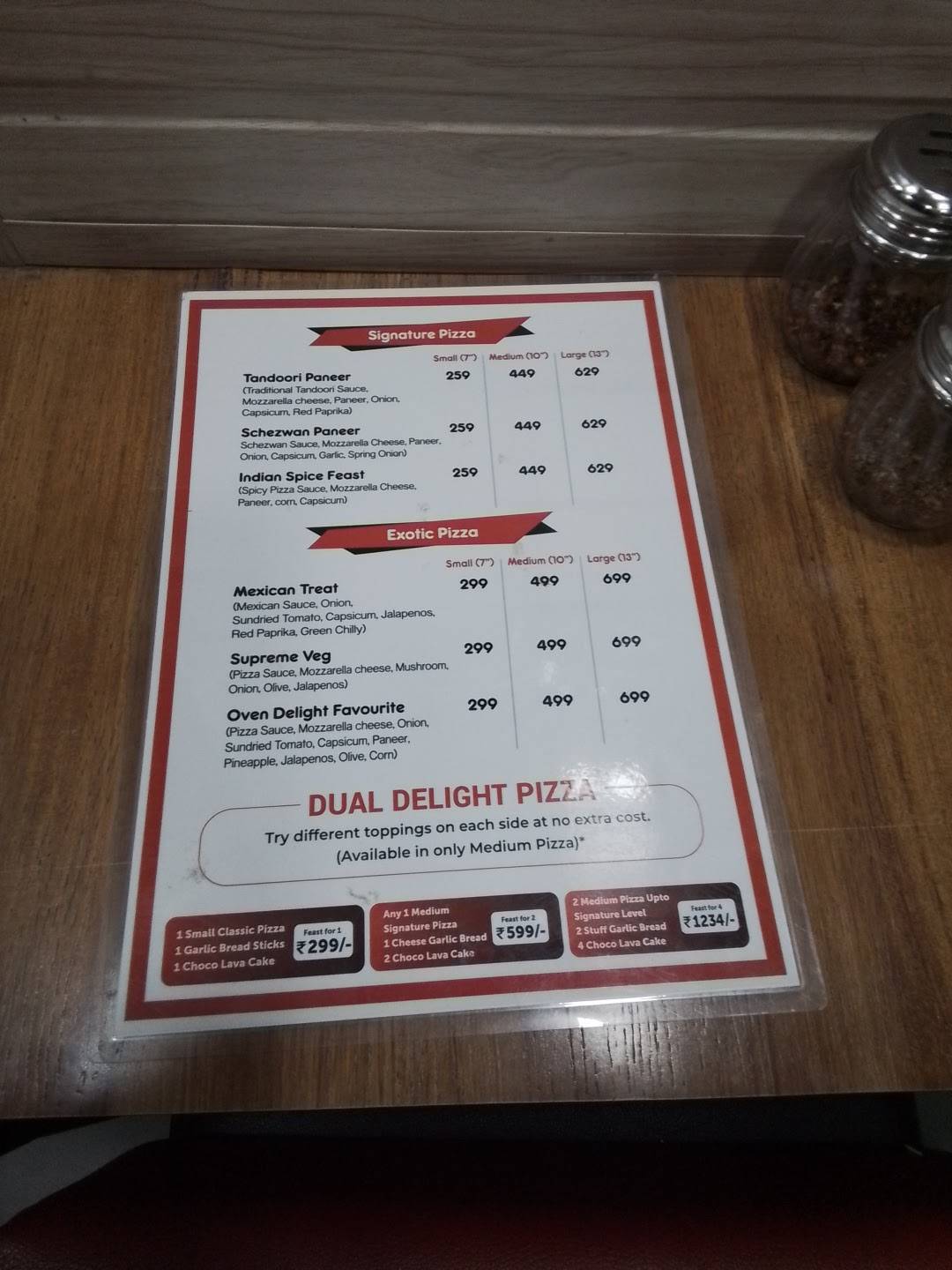 Oven Delight Pizza menu