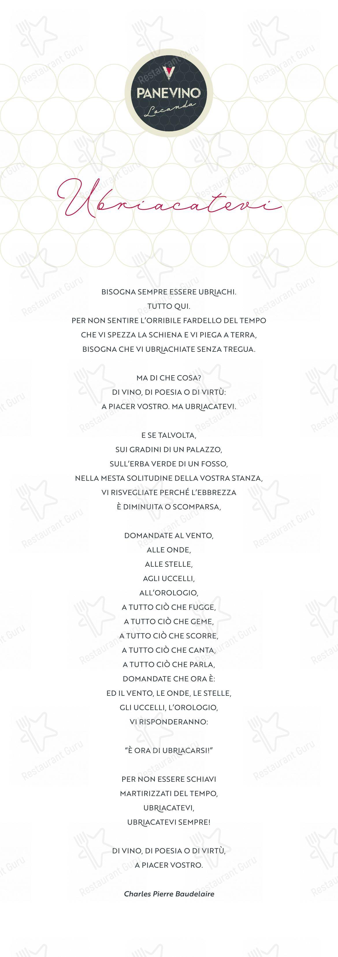 Menu bar per PANEVINO Locanda in Morazzone