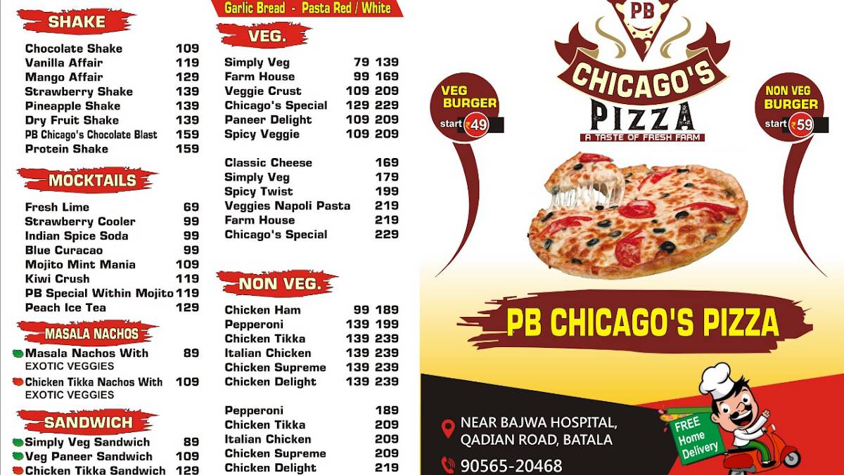 Menu at PB CHICAGO’S PIZZA, Batala