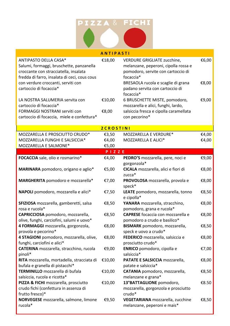 Menu di PIZZA E FICHI 