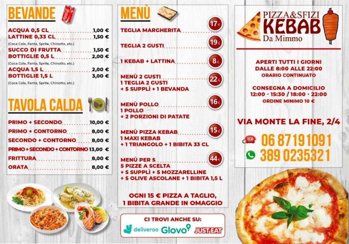 Menu di PIZZA & SFIZI KEBAB Da Mimmo 