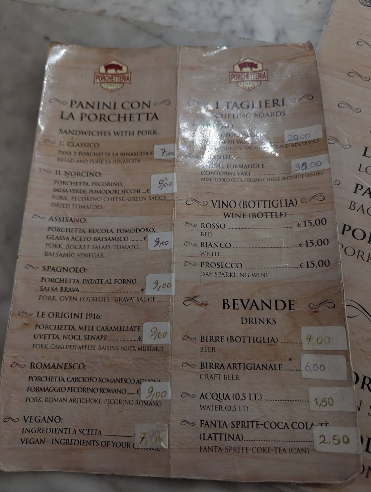 Menu di PORCHETTERIA LA RINASCITA 