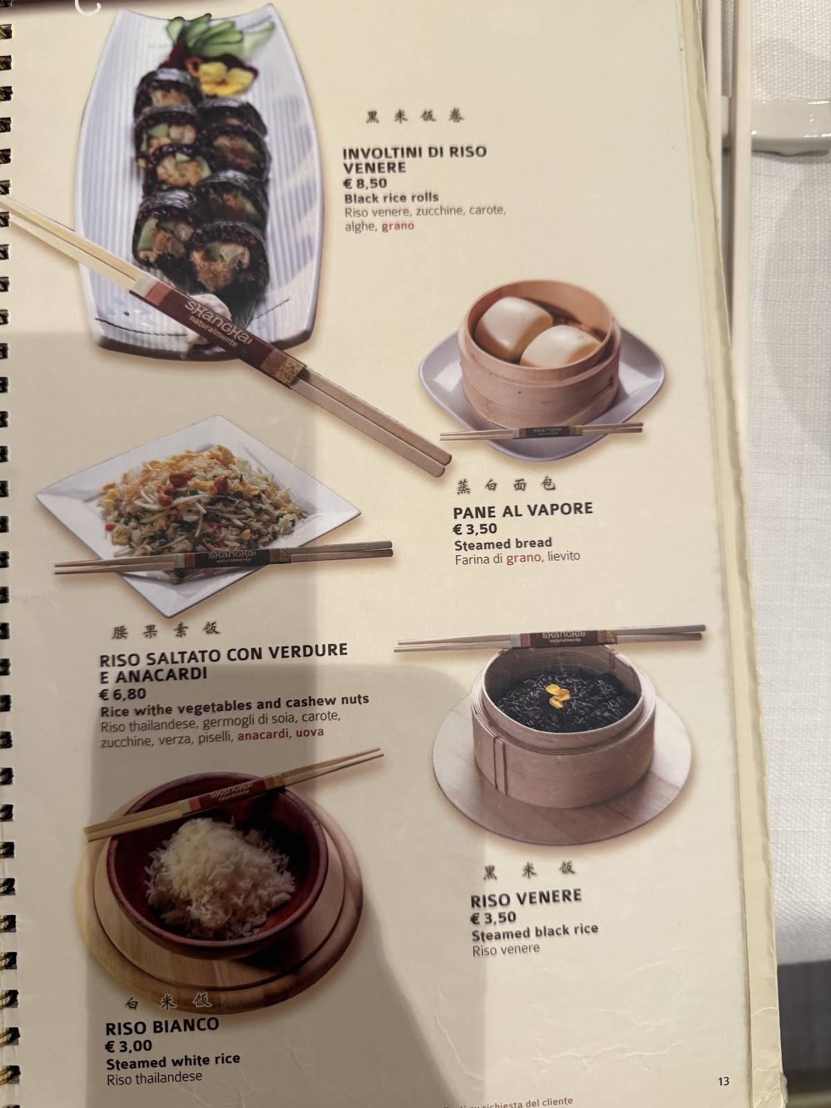 Menu di Shanghai Naturalmente 