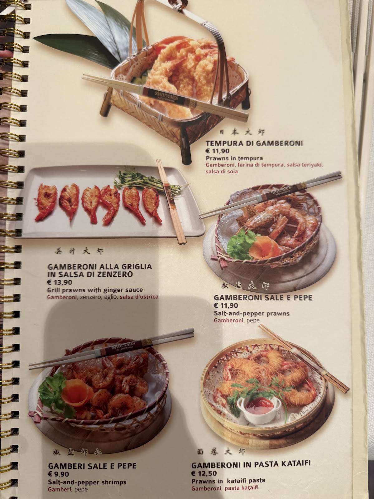 Menu di Shanghai Naturalmente 