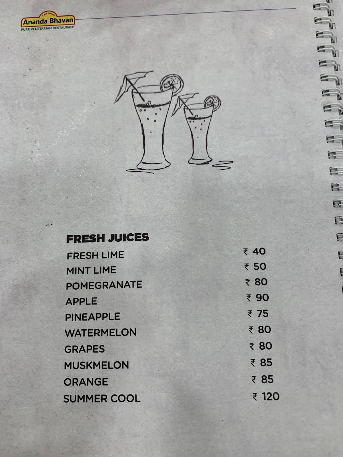 Chennai Ananda Bhavan menu