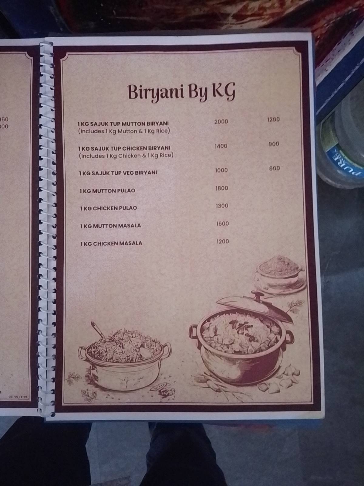 Palange Biryanis menu