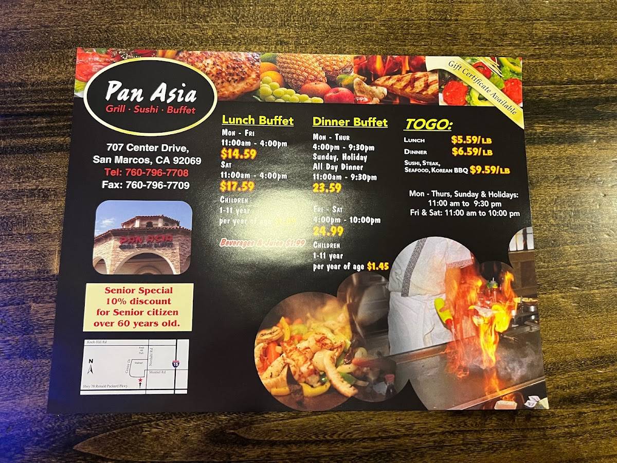 Menu at Pan Asia Buffet restaurant, San Marcos
