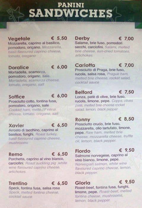 Menu de Panini De Santis