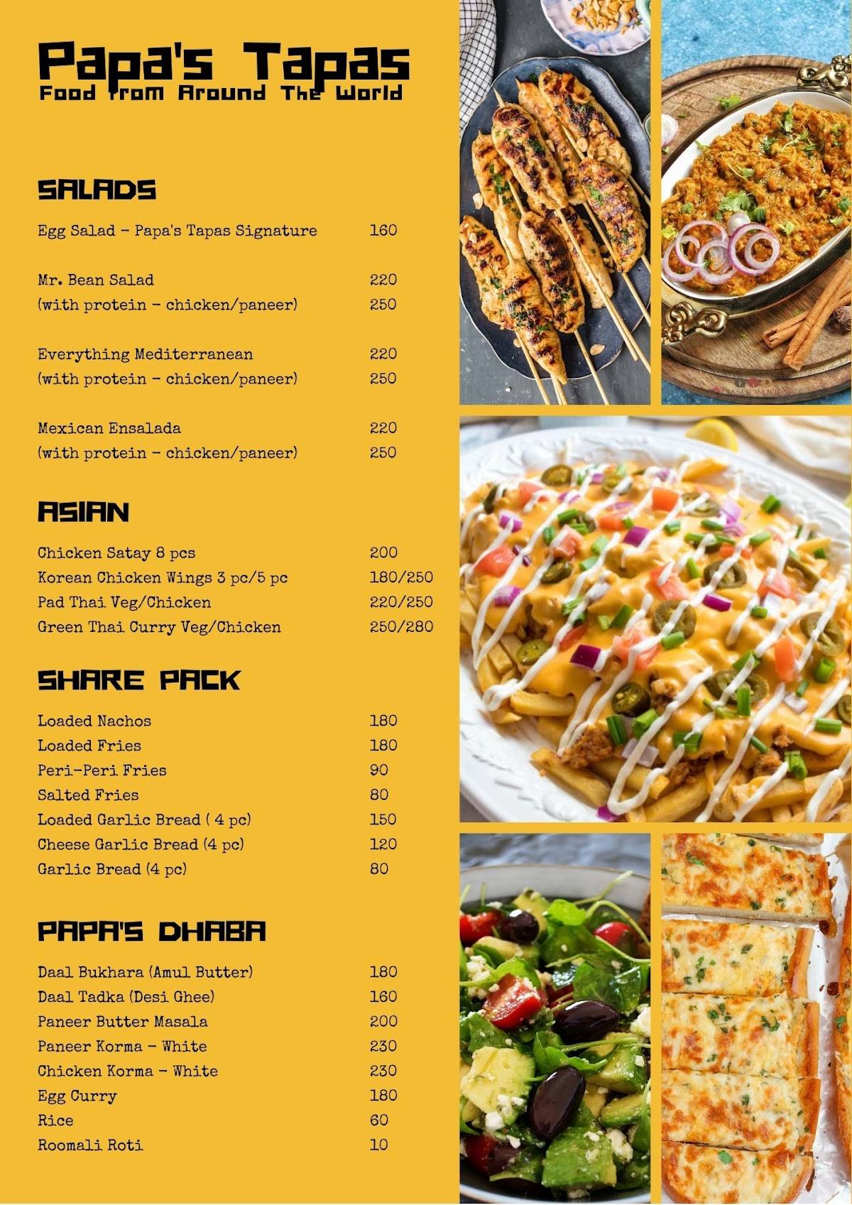 Papa's Tapas menu