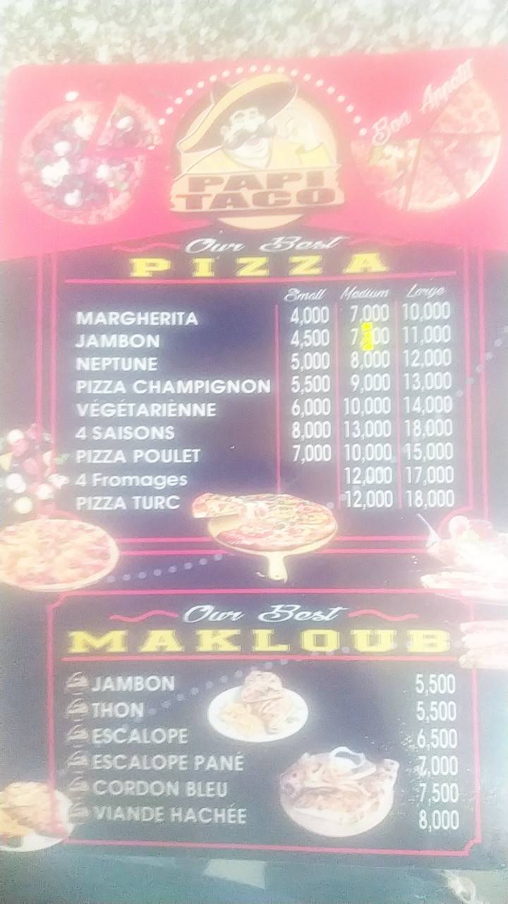 Menu de Papi Taco