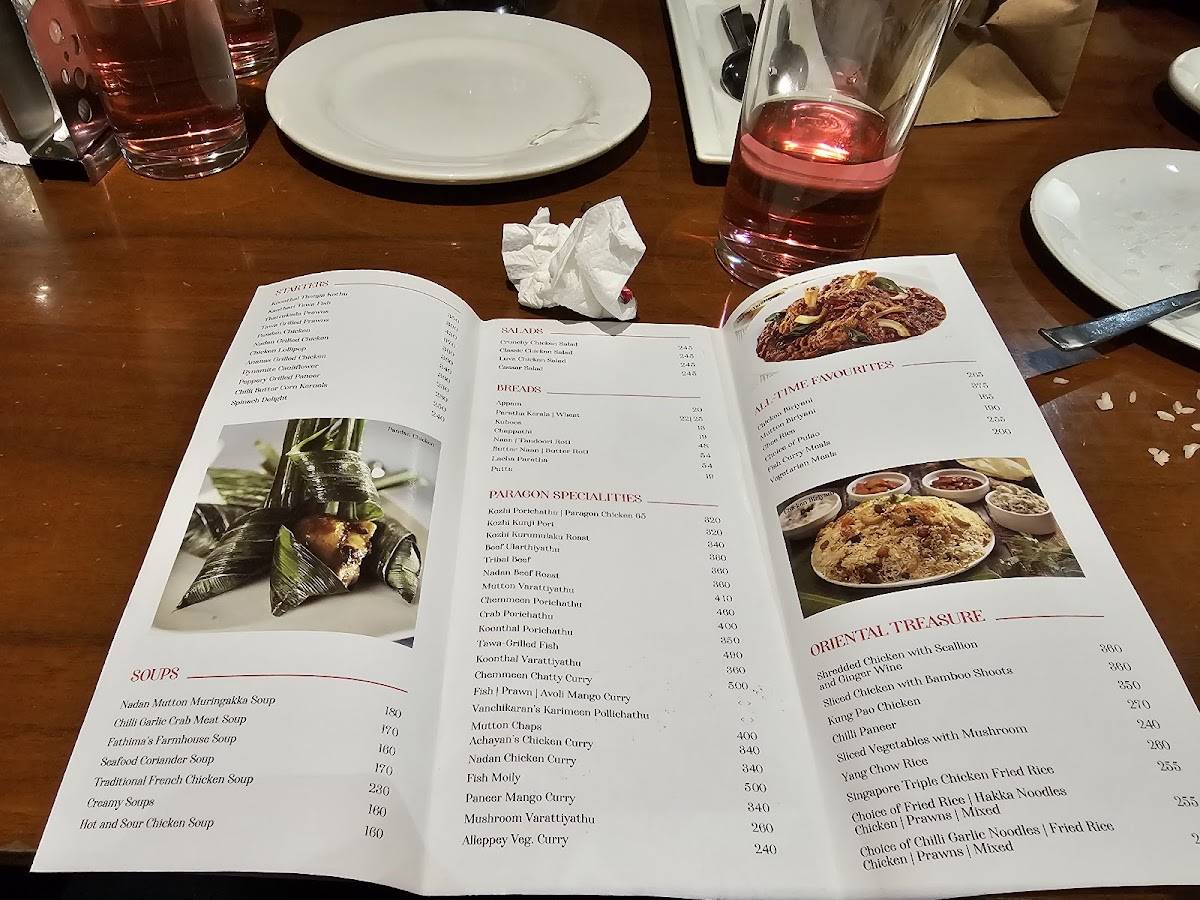 Paragon Restaurant menu