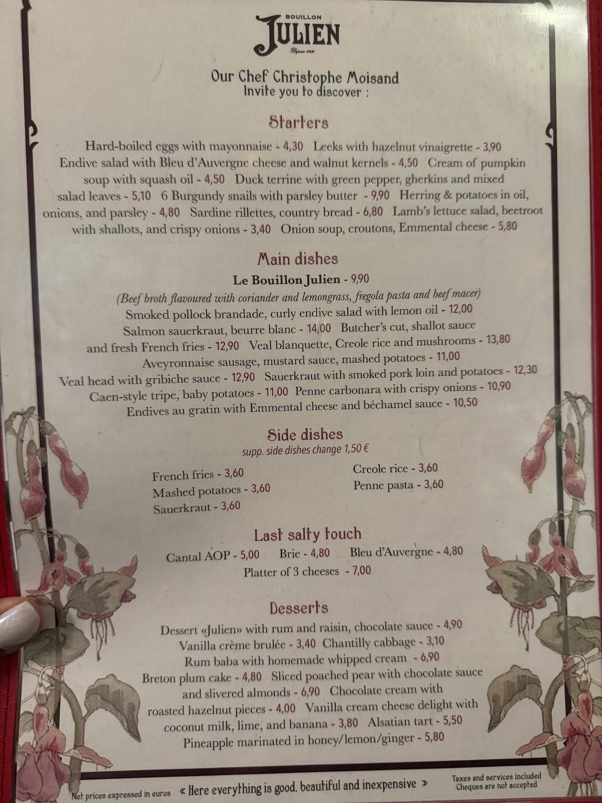 Menu de Bouillon Julien