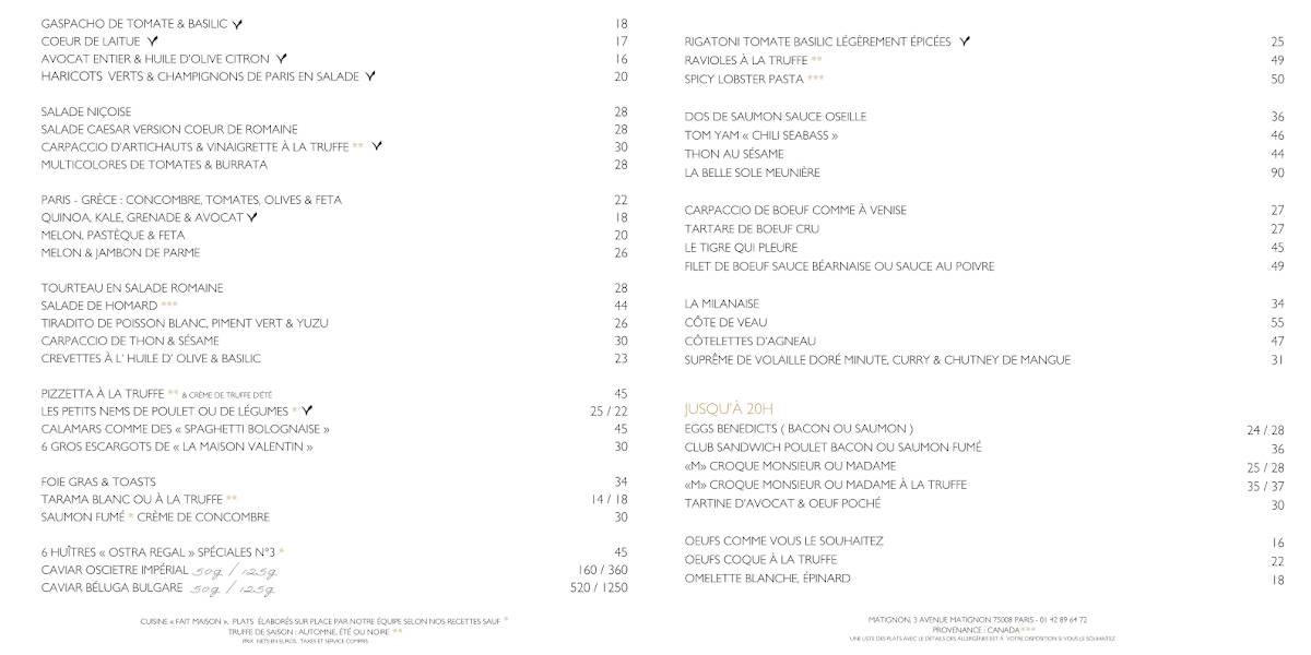 Menu de Matignon