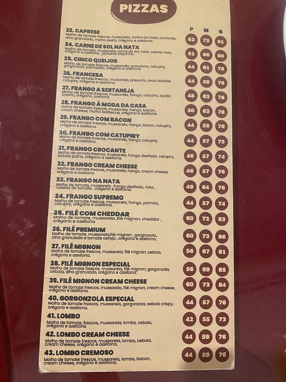 Pizzaria Vitória cardápio