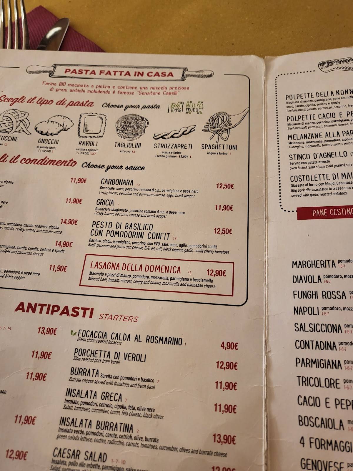 Carta del restaurante Pasta e Vino Osteria via florida, Roma