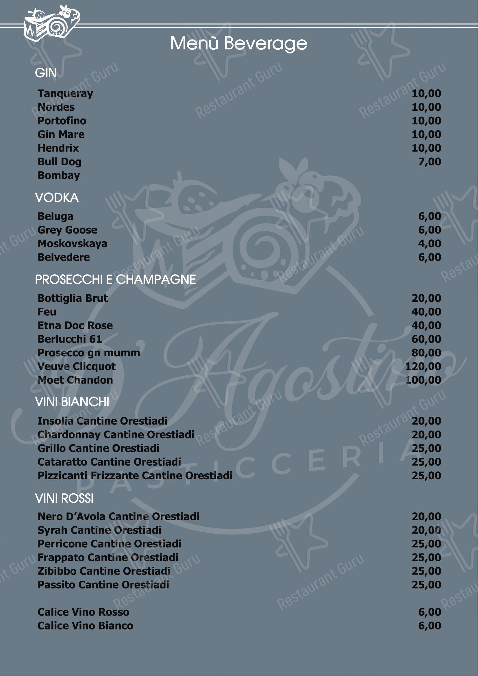 Menu per Pasticceria F.lli D'Agostino pub & bar