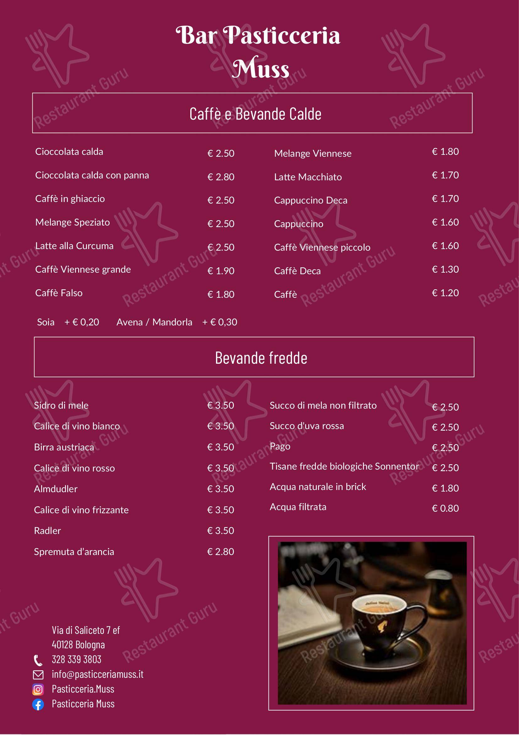 Menu per Pasticceria Muss in Bologna