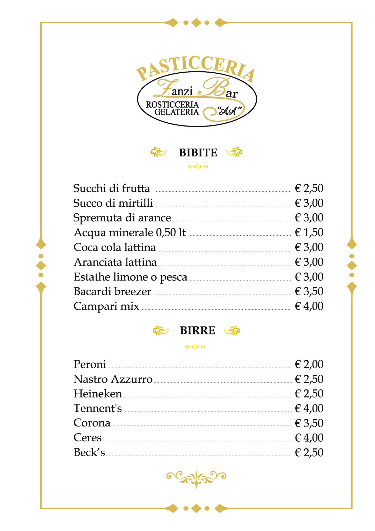 Menu di Zanzibar 